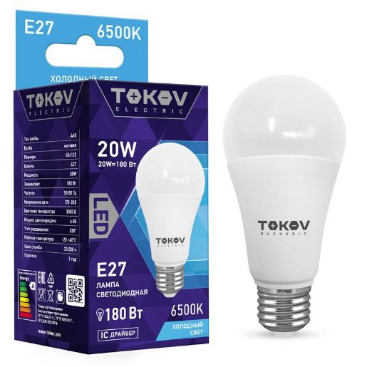 Изображение Лампа светодиодная 20Вт А60 6500К Е27 176-264В TOKOV ELECTRIC TKE-A60-E27-20-6.5K