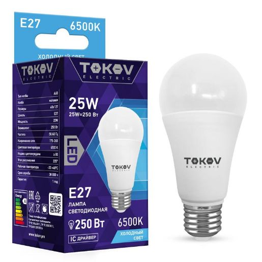 Изображение Лампа светодиодная 25Вт А60 6500К Е27 176-264В TOKOV ELECTRIC TKE-A60-E27-25-6.5K