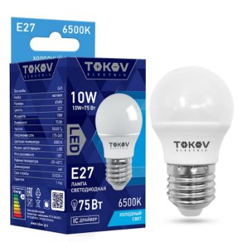 Изображение Лампа светодиодная 10Вт G45 6500К Е27 176-264В TOKOV ELECTRIC TKE-G45-E27-10-6.5K