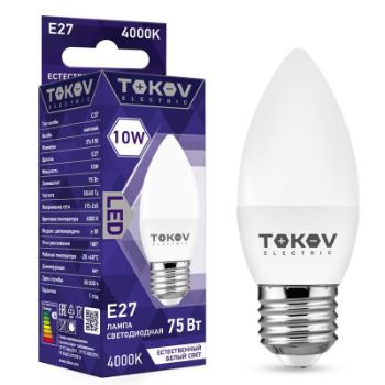 Изображение Лампа светодиодная 10Вт С37 4000К Е27 176-264В TOKOV ELECTRIC TKE-C37-E27-10-4K