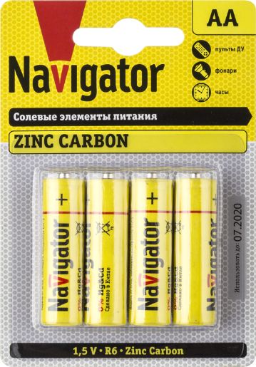 Изображение Элемент питания солевой AA/R6 94 758 NBT-NS-R6-BP4 (блист.4шт) Navigator 94758