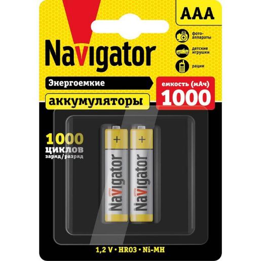 Изображение Аккумулятор AAA/HR03 94 462 NHR-1000-HR03-BP2 (блист.2шт) Navigator 94462