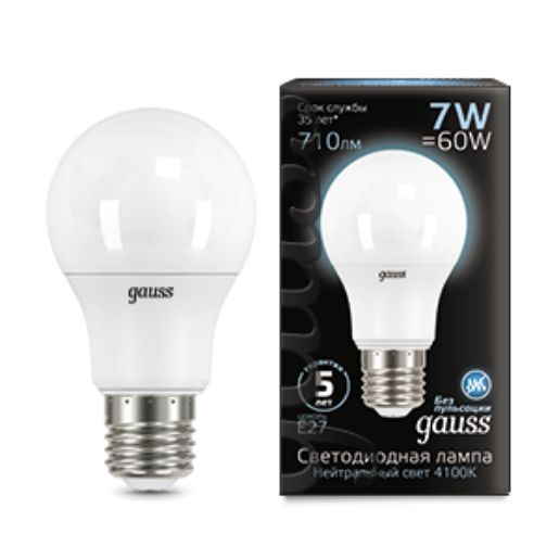 Изображение Лампа светодиодная Black 7Вт A60 грушевидная 4100К нейтр. бел. E27 710лм GAUSS 102502207