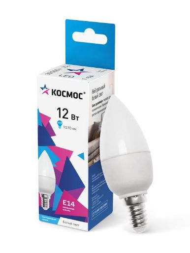 Изображение Лампа светодиодная 12Вт свеча 4500К бел. E14 1070лм 174-265В КОСМОС LkecLED12wCNE1445