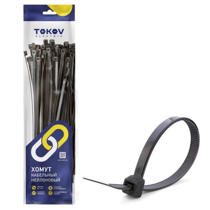 Изображение Хомут кабельный нейлоновый черн. 4.8х400 (уп.100шт) TOKOV ELECTRIC TKE-HNS-4.8-400-B/100