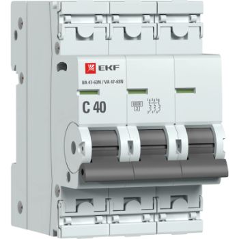 Изображение Выключатель автоматический 3п C 40А 6кА ВА 47-63N EKF PROxima EKF M636340C