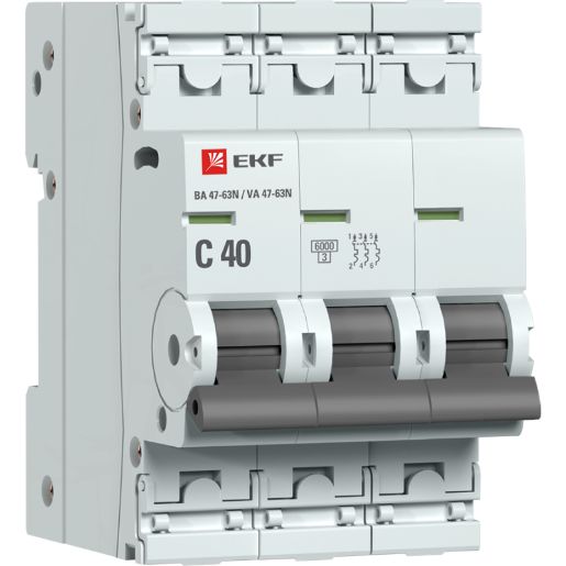 Изображение Выключатель автоматический 3п C 40А 6кА ВА 47-63N EKF PROxima EKF M636340C