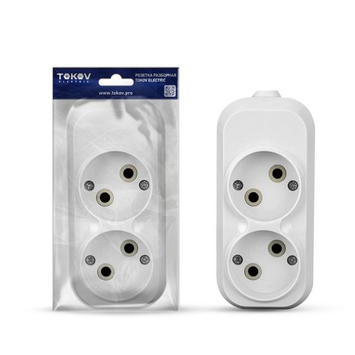 Изображение Колодка удлинителя 2-м 10А без заземл. АБС-пластик бел. TOKOV ELECTRIC TKE-C01-KU2