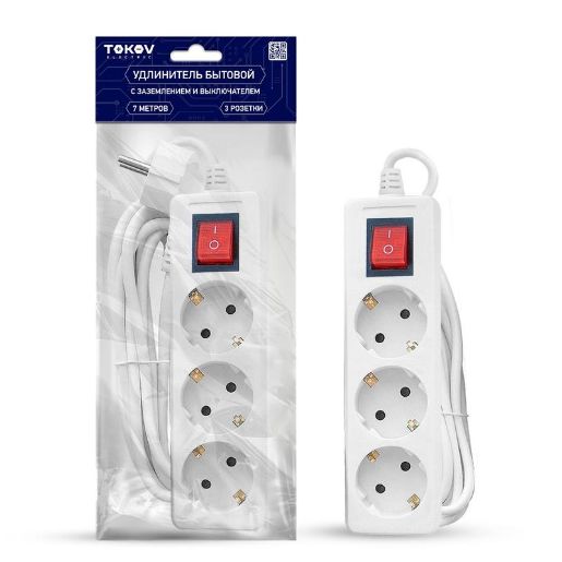 Изображение Удлинитель 3х7м с заземл. с выкл. 16А 3х1 TOKOV ELECTRIC TKE-C01-BU3-7-1-ZV