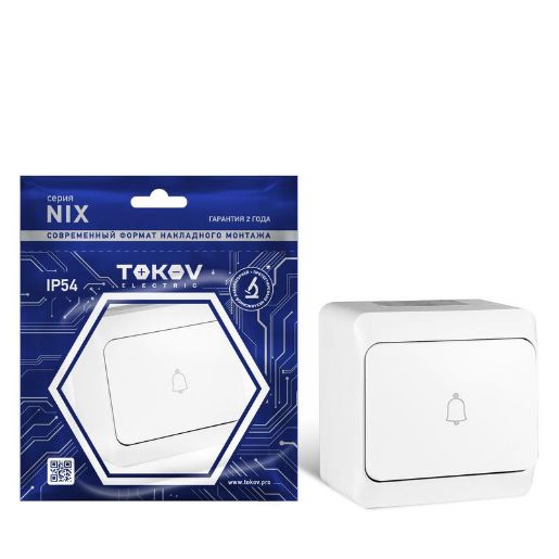 Изображение Кнопка звонка ОП Nix 10А IP54 250В бел. TOKOV ELECTRIC TKE-NX-DB-C01-IP54