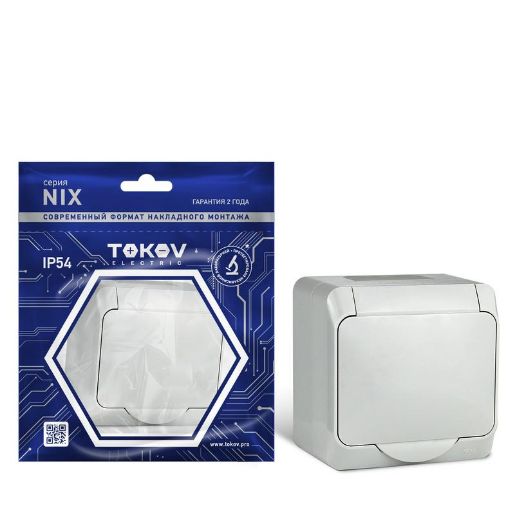 Изображение Розетка 1-м ОП Nix 16А IP54 250В с заземл. с крышкой сер. TOKOV ELECTRIC TKE-NX-R1Z-C06-IP54