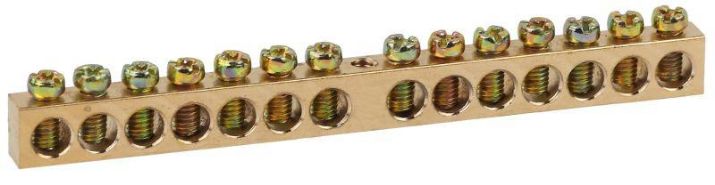 Изображение Шина NO-122-17 PEN "земля-ноль" 6х9мм 14/1 с креплениями по центру латунь ЭРА Б0047231