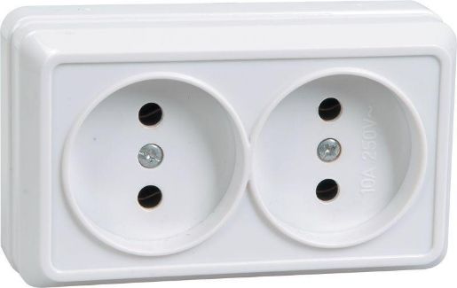 Изображение Розетка 2-м ОП Октава 10А IP20 без заземл. бел. IEK ERO20-K01-10-DC