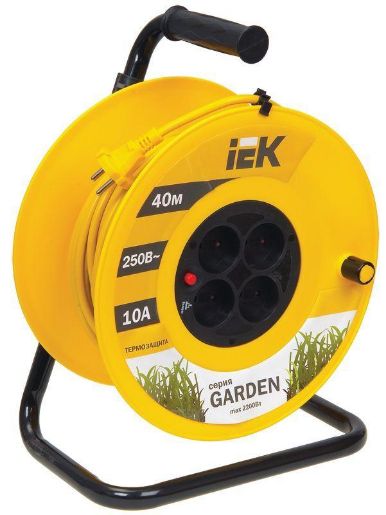 Изображение Удлинитель на катушке 4х40м без заземл. 10А IP20 Garden УК40 2х1 термозащита IEK WKP23-10-04-40