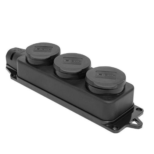 Изображение Розетка 3-м 16А IP44 2P+PE 230В с защ. крышками каучук EKF RPS-015-16-230-44