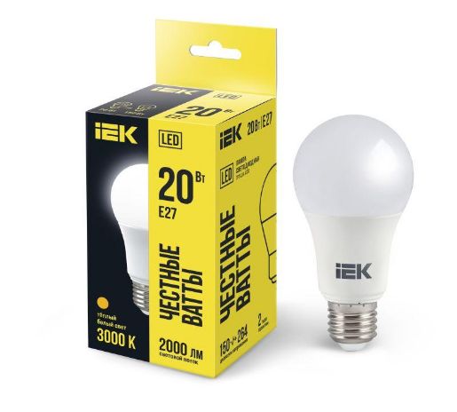 Изображение Лампа светодиодная ECO A60 20Вт грушевидная 230В 3000К E27 IEK LLE-A60-20-230-30-E27