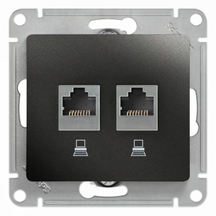 Изображение Розетка компьютерная 2-м Glossa RJ45 кат.5E механизм антрацит SE GSL000785KK