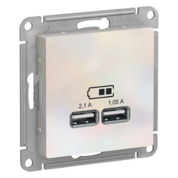 Изображение Розетка USB AtlasDesign тип A+A 5В 1х2.1А 2х1.05А механизм жемчуж. SE ATN000433
