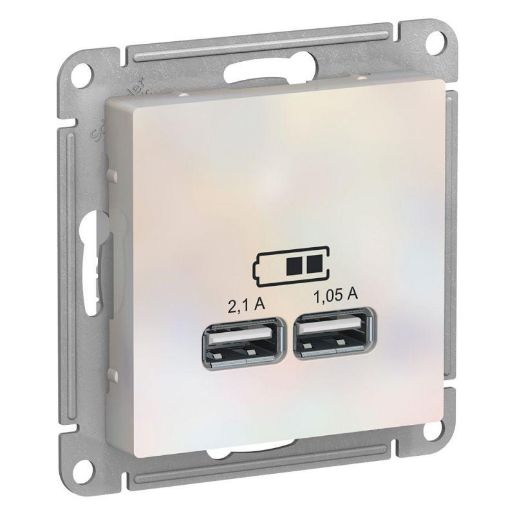 Изображение Розетка USB AtlasDesign тип A+A 5В 1х2.1А 2х1.05А механизм жемчуж. SE ATN000433