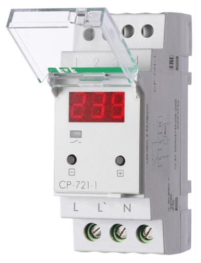 Изображение Реле напряжения CP-721-1 (однофазное; цифровая индикация; напряжение питания 50-450В контакт 1NO 63А встроен. таймер регистрация аварий в памяти индикация текущего напряжения) (аналог УЗМ) F&F EA04.009.013