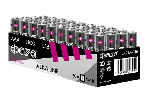 Изображение Элемент питания щелочной AAA/LR03 1.5В Alkaline Pack-40 (уп.40шт) ФАZА 5023024