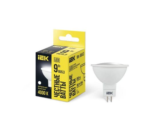Изображение Лампа светодиодная 9Вт MR16 софит 4000К нейтр. бел. GU5.3 230В IEK LLE-MR16-9-230-40-GU5