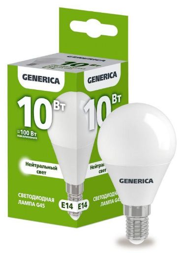 Изображение Лампа светодиодная G45 10Вт шар 4000К E14 230В GENERICA LL-G45-10-230-40-E14-G