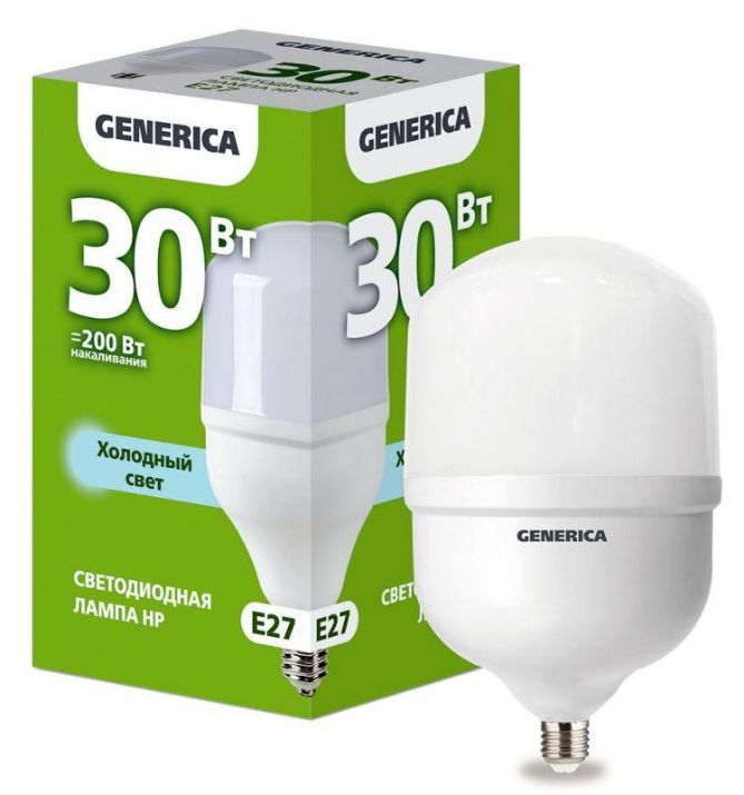 Изображение Лампа светодиодная HP 30Вт 6500К E27 230В GENERICA LL-HP-30-230-65-E27-G