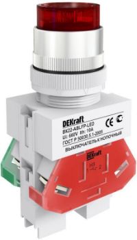 Изображение Выключатель кнопочный LED ABLFP ВК-22 d22мм 220В красн. DEKraft 25027DEK