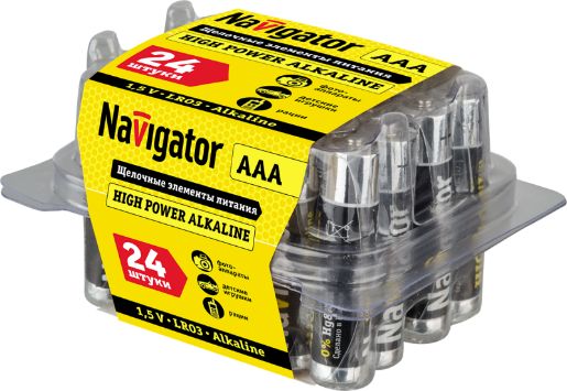 Изображение Элемент питания алкалиновый AAA/LR03 94 787 NBT-NE-LR03-BOX24 (уп.24шт) NAVIGATOR 94787