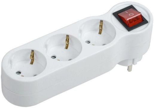 Изображение Разветвитель 3-м 16А IP20 Т-01/03В 2P+PE с выкл. бел. IEK WTP10-16-03-ZK-K01