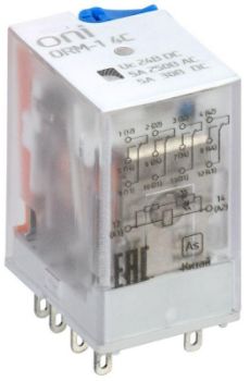 Изображение Реле интерфейсное ORM-1 4C 24В DC с LED и тест. кнопкой ONI ORM-1-4C-DC24V-L-B