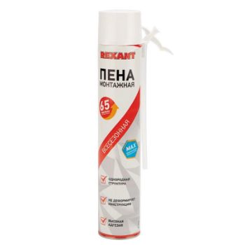 Изображение Пена монтажная всесезонная с трубочкой выход 65л max Rexant 89-0904