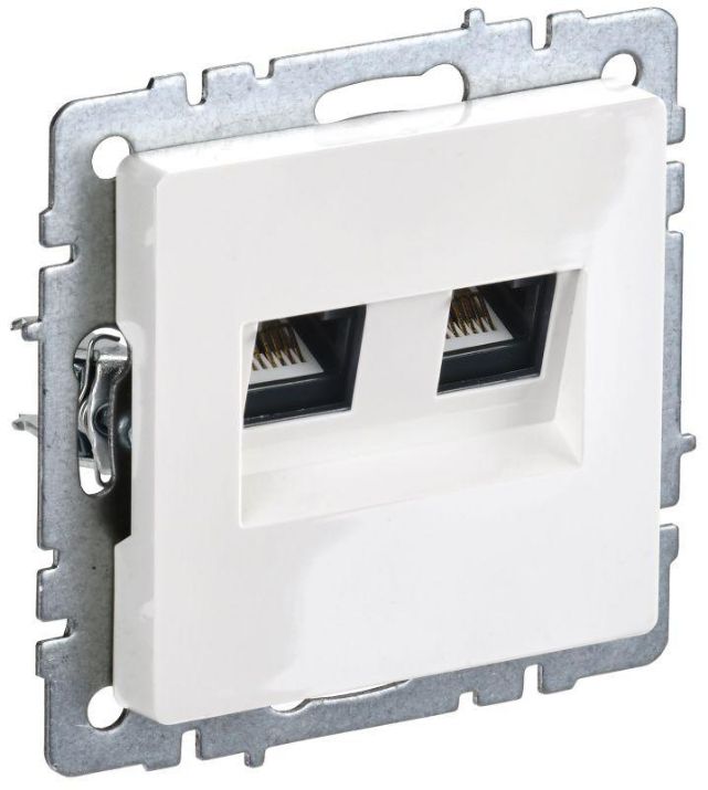 Изображение Розетка компьютерная двойная СП RJ45 кат.5E BRITE РК10-2-БрБ бел. IEK BR-K20-1-K01