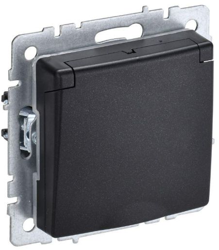 Изображение Розетка BRITE РСбш10-3-БрЧ 16А IP20 с заземл. защ. шторки с крышкой черн. IEK BR-R16-16-K02
