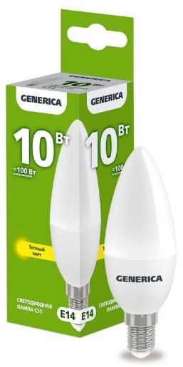 Изображение Лампа светодиодная C35 10Вт свеча 3000К E14 230В GENERICA LL-C35-10-230-30-E14-G