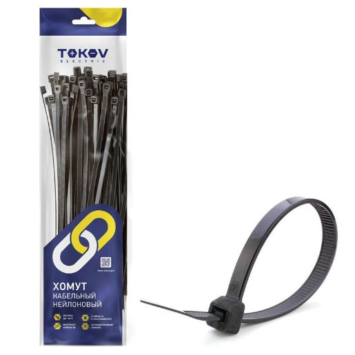 Изображение Хомут кабельный нейлоновый черн. 4.8х200 (уп.100шт) TOKOV ELECTRIC TKE-HNS-4.8-200-B/100