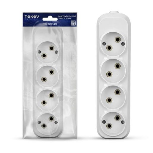 Изображение Колодка удлинителя 4-м 10А без заземл. АБС-пластик бел. TOKOV ELECTRIC TKE-C01-KU4
