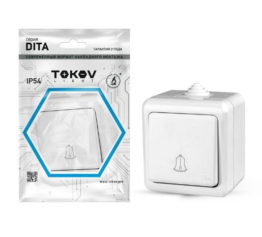 Изображение Кнопка звонка ОП Dita IP54 10А 250В бел. TOKOV ELECTRIC TKL-DT-DB-C01-IP54