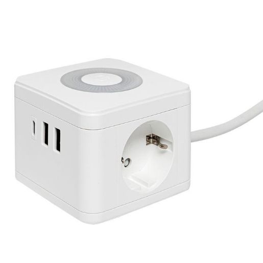 Изображение Удлинитель "Куб" 2 гнезда 2USB 2.4А+Type C + Ночник 1.3 метра 1кв.мм EKF UBA-CUB-2-TC