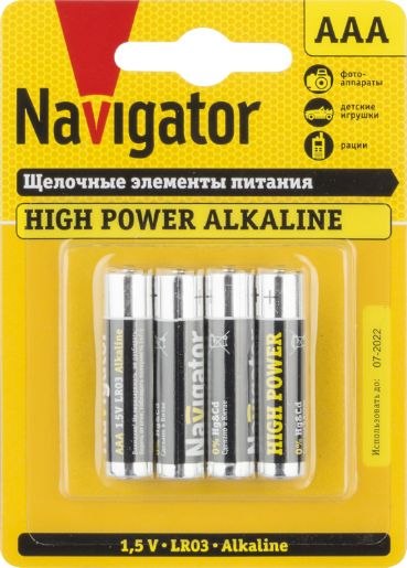 Изображение Элемент питания алкалиновый AAA/LR03 94 751 NBT-NE-LR03-BP4 (блист.4шт) NAVIGATOR 94751