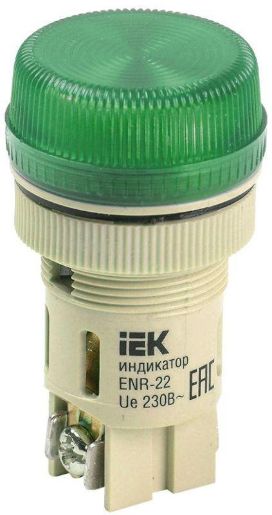 Изображение Лампа светосигнальная ENR-22 d22мм 240В AC зел. цилиндр неон IEK BLS40-ENR-K06