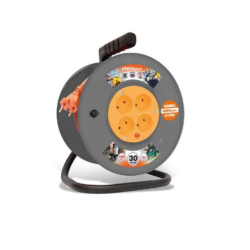 Изображение Удлинитель на катушке 4х30м без заземл. 6А IP44 ВЕМ-250 ПВС 2х0.75 термозащита UNIVersal 9634148