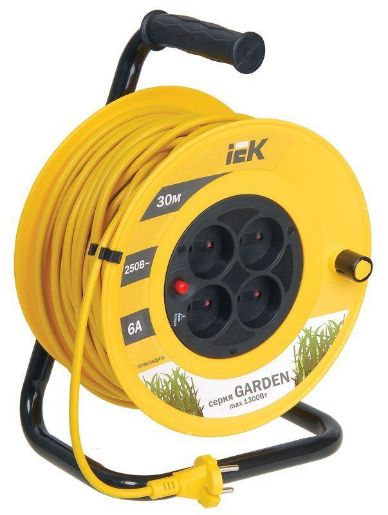 Изображение Удлинитель на катушке 4х30м без заземл. 6А IP20 Garden УК30 2х0.75 термозащита IEK WKP23-06-04-30