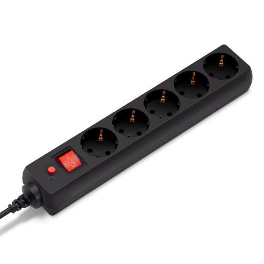 Изображение Удлинитель с сетевым фильтром 5х1.8м с заземл. 10А IP20 500SH-1.8-B 2.2кВт CCA черн. BURO 992289