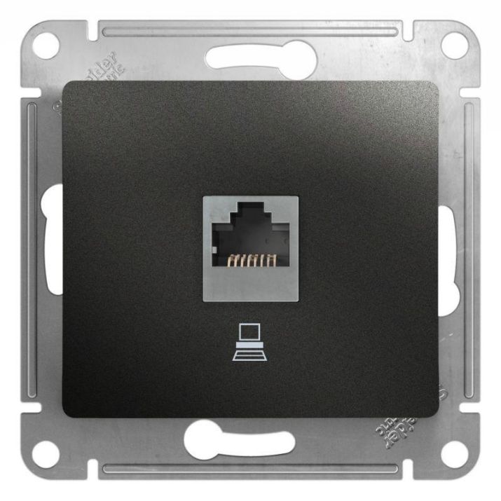 Изображение Розетка компьютерная 1-м Glossa RJ45 кат.5E механизм антрацит SE GSL000781K