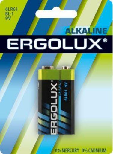 Изображение Элемент питания алкалиновый "крона" 6LR61 9В Alkaline BL-1 (блист.1шт) Ergolux 11753