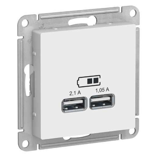Изображение Розетка USB AtlasDesign тип A+A 5В 1х2.1А 2х1.05А механизм бел. SE ATN000133