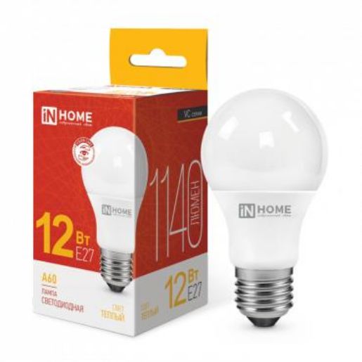 Изображение Лампа светодиодная LED-A60-VC 12Вт грушевидная 3000К тепл. бел. E27 1140лм 230В IN HOME 4690612020235