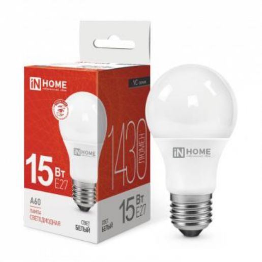 Изображение Лампа светодиодная LED-A60-VC 15Вт грушевидная 4000К нейтр. бел. E27 1430лм 230В IN HOME 4690612020273